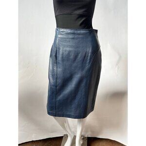 Mario Zarelli Womens Leather Pencil Skirt Blue Knee Length Lined 8